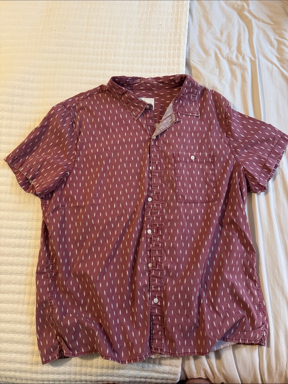 American Eagle Men's Short-Sleeve Button-Up Shirt in Burgundy